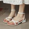 Мода 2025 Сандалии с перемычкой для пальца Женские Летняя обувь с перекрестными ремешками Женские Средне-высокий каблук Ремешок на щиколотке Гладиаторские Сандалии Слингбэк на каблуке