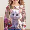Children's Cute Cat 3D Digital Printed Girl Fashion Trend Round Neck Long Sleeved T-shirt