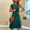 Summer Holiday Women's O Neck Short Sleeve Solid Color Pleadted Chic Pleated Dress