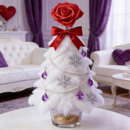 Верхушка для елки на День святого Валентина Красная роза Верхушка для елки со спиральной проволочной основой Романтическое украшение в виде розы для украшения мини-елок Праздничная вечеринка Домашний декор