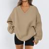 Ladies Long Sleeve Solid Color V-neck Sweatshirt