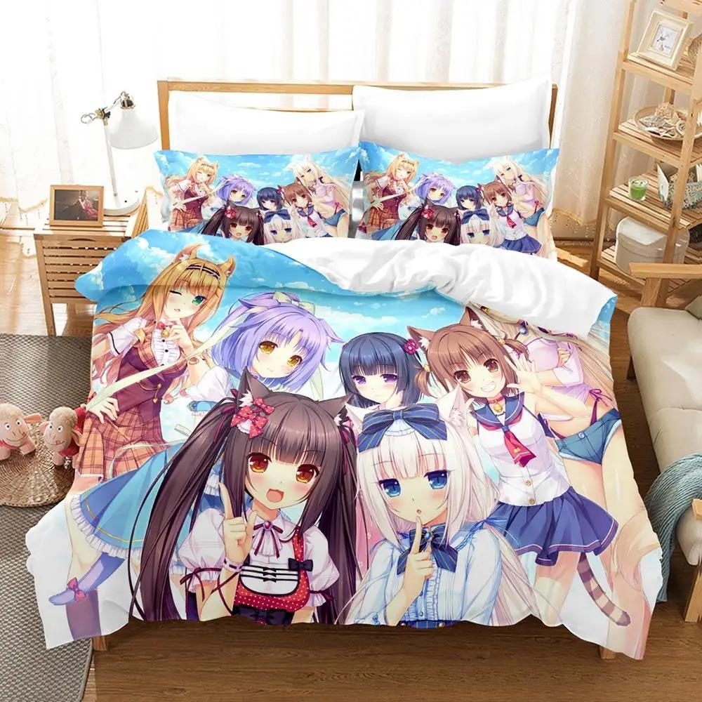 Каваий комплект постельного белья Nekopara Односпальный Полуторный Двуспальный Кинг-сайз Комплект для кровати Взрослый Детский Спальня Комплекты пододеяльников Аниме постельное белье Кровать