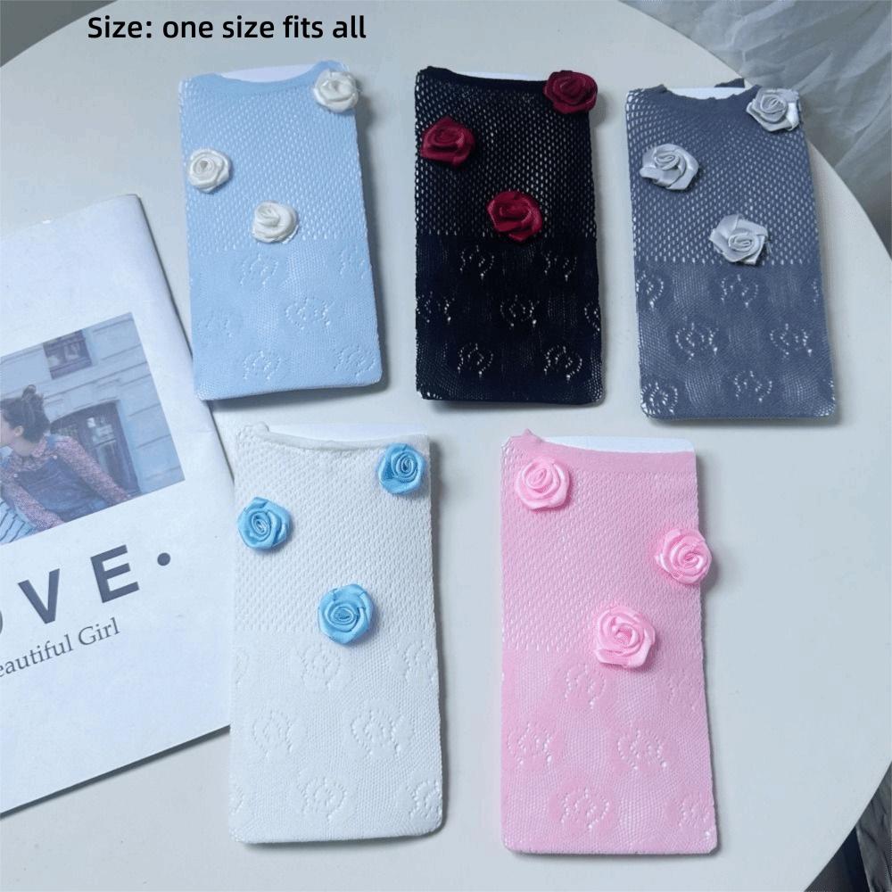 Multicolor Rose Mesh Socks Balletcore Calf Socks Versatile Women Socks  Spring Summer