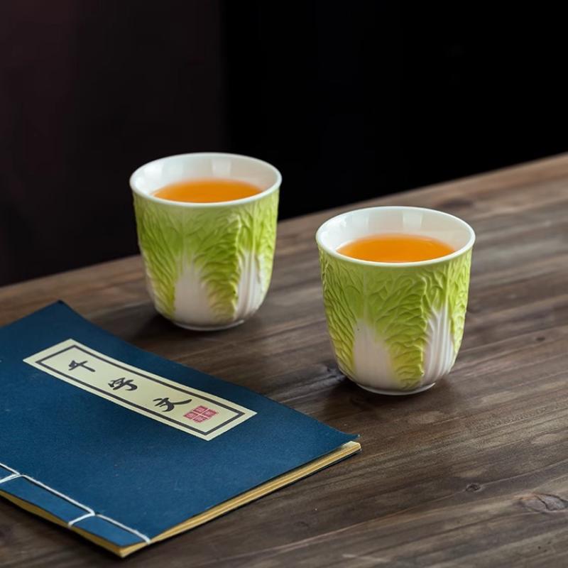 Фарфоровая чашка из овечьей нефрита в виде капусты, чашка Pak Choi, чайный набор с чашками Kung Fu, бытовая чайная чашка, керамический креативный чайный сервиз, подходящий маленький размер