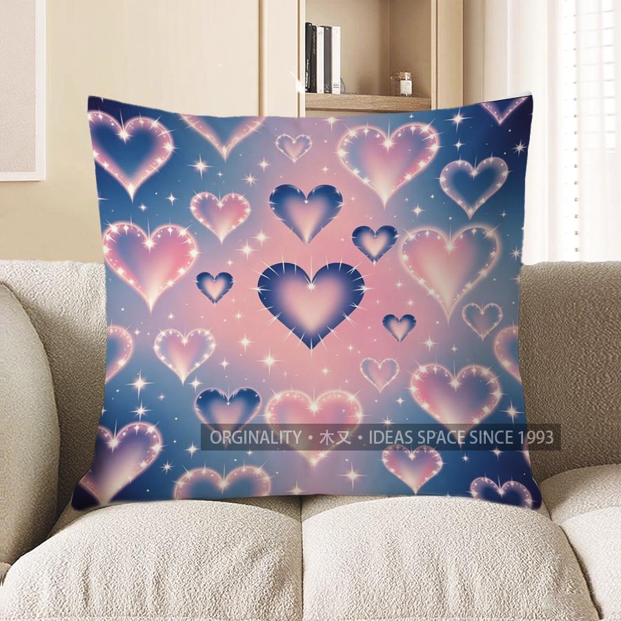 2D Galaxy Hearts Patterned Decorative Pillow Covers Pattern Cushion Cover Suitable For Sofa Bedroom Car Pillow Cover
