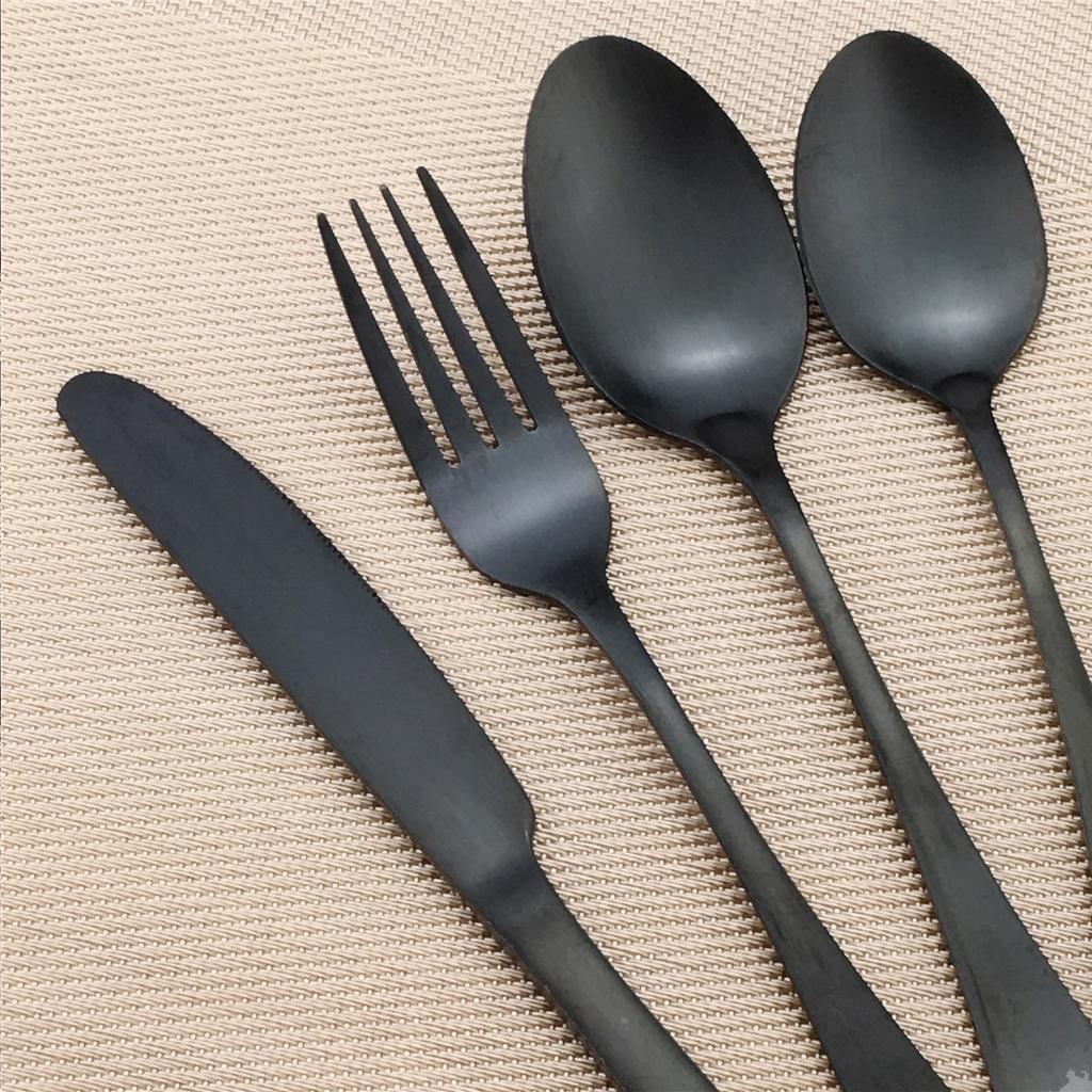 4 шт./лот, матовый черный набор столовых приборов, нож из нержавеющей стали, вилка, чайная ложка, набор столового серебра, многоразовая посуда для свадебных путешествий