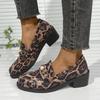 2025 Spring New Leopard Printed Women Loafers Pearl Decor Thick Heel Ladies Shoes Pu Leather Big Size Office Shoes