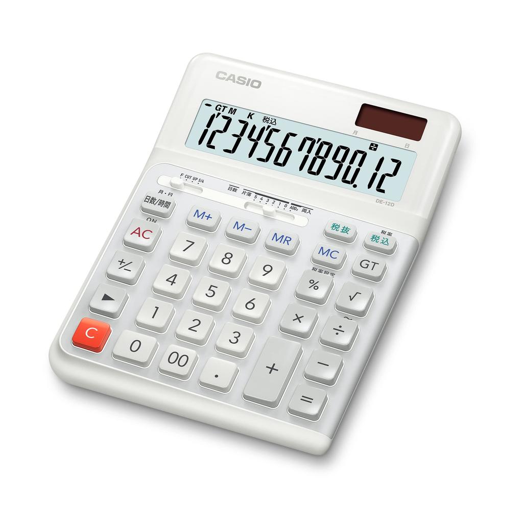 Casio Ergonomic Calculator 12 Digit Day Time Calculation Function Desk Type Eco Mark Certified & DE-12D-WE-N