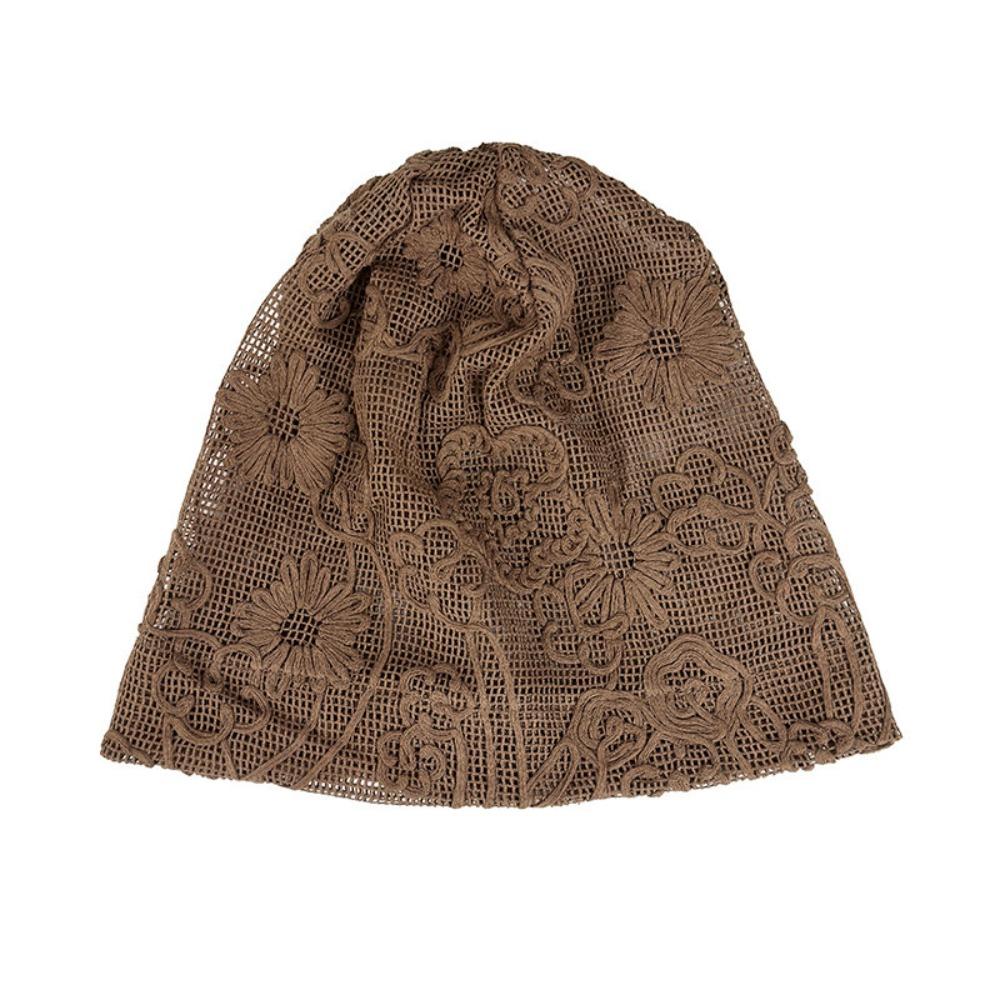 Retro Embroidered Crochet Flower Lace Hat Spicy Girl Thin Hollow Out Beanies Korean Style Breathable Weave Knitted Cap Outdoor
