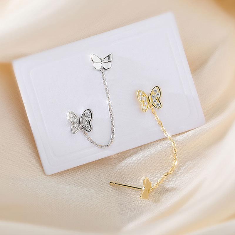 Бабочка Новые модные серьги для пирсинга двух ушей Корейский стиль Интегрированные серьги-бабочки для женщин