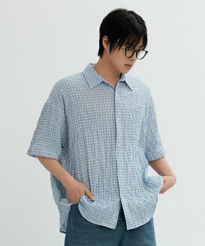ONEILL Crinkle Tartan Check Short Sleeve Shirt_Light Blue