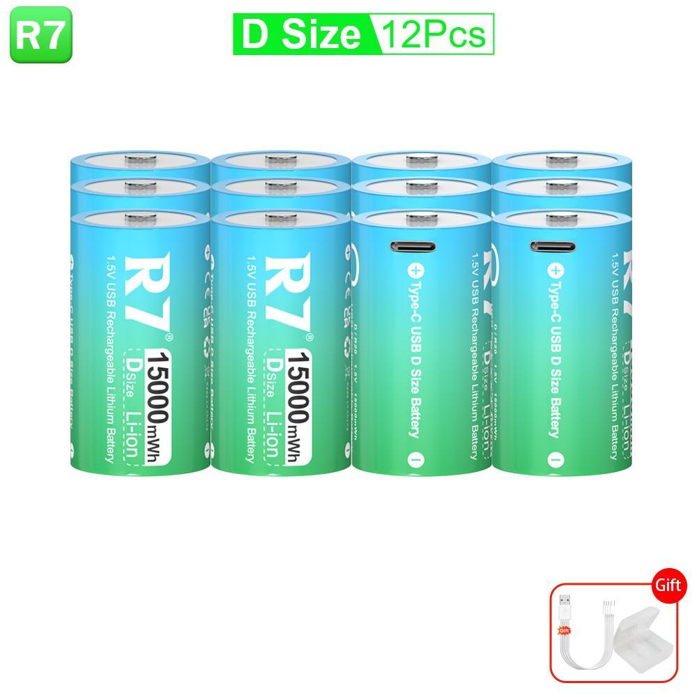 1,5 В LR20 15000 мВтч литиевая аккумуляторная батарея размера D с зарядным кабелем Type-C, для фонариков, газовых плит и водонагревателей