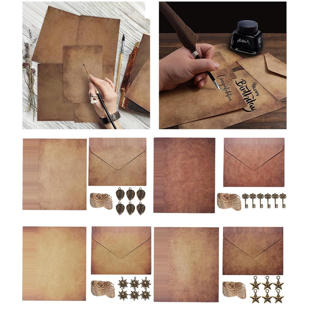 Parchment Antique Colored Printed Paper,Stationery Vintage Letter Writting Paper and Envelope for Craft, Invitations,