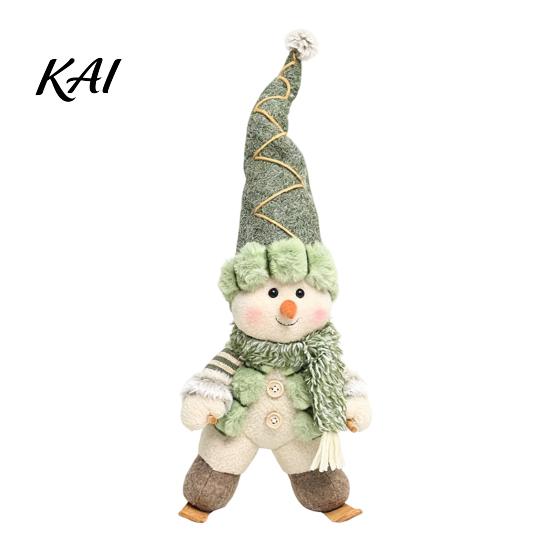 Plush Snowman Elk Dolls for Home Decor Green Christmas Figurines, Skiing Reindeer Stuffed Doll, Fabric Holiday Tabletop Ornaments Office Xmas