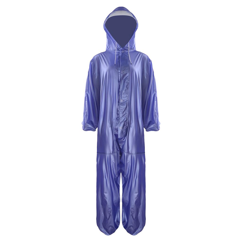One Piece Waterproof Hooded Jumpsuit Rainwear Front Zipper and Button Fastening Drawstring Hood for Men Women Outdoor Work