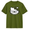 Hello Kitty Черно-белые Очки-Нерды Футболки С коротким рукавом Эстетичные Летние 100% Хлопок Круглый вырез Одежда Больших размеров