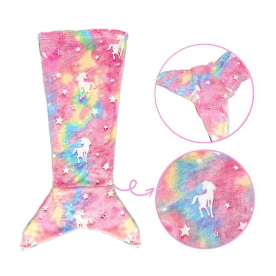 Mermaid Tail Blanket Wear Resistant Friendly To Skin Breathable Luminous Design Plush Flannel Fleece Blanket Toddler Mermaid Toy
