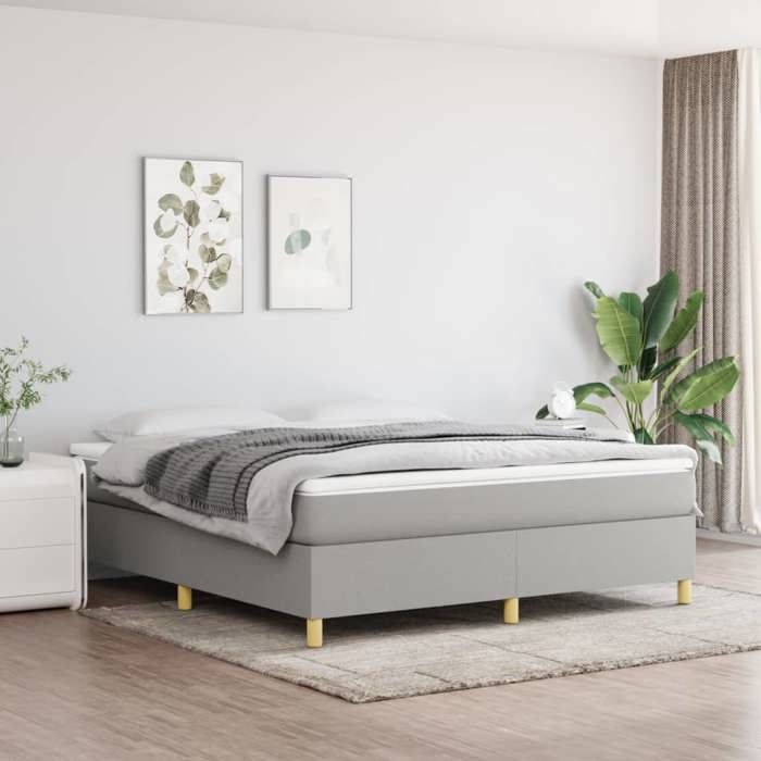 Cadre de lit avec matelas - 160x200cm - Gris clair - Tissu - Ressorts ensachés