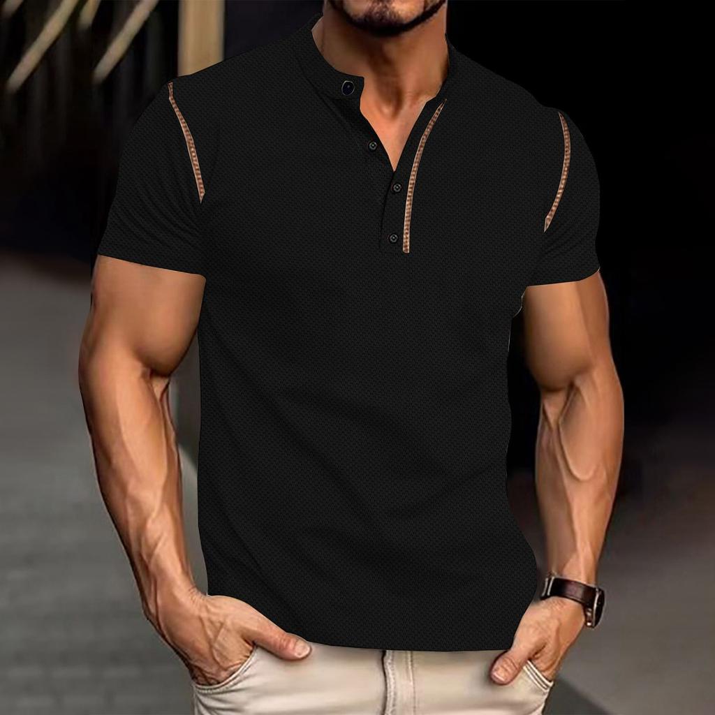 Мужские летние однотонные ретро-топы с коротким рукавом, мужские повседневные модные топы