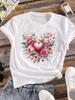 (Asian Size) Women Tee Top Sweet Cartoon Flower Clothing Ladies Casual Short Sleeve T Shirt Fashion Print Lady Female Graphic T-shirts