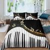Black White Piano Keys Musical Symbols 3D Printed Bedding Set Cozy Duvet Cover King Queen Twin Size Birthday Gift Bedroom Decor