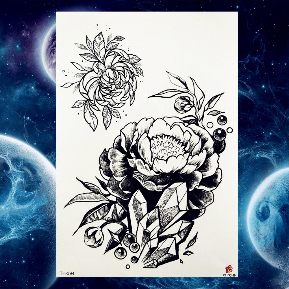 1PC Black Tulip Tattoos Stickers Women Arm Art Bracelet Tattoo Temporary Butterfly Rose Chains Chest