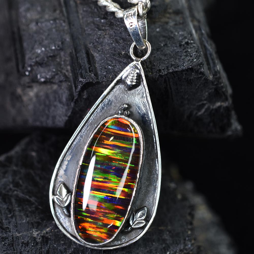 Natural Opal Pendant 46 ct Oval Cut 925 Sterling Silver Gems October Birthstone for Gem Collections