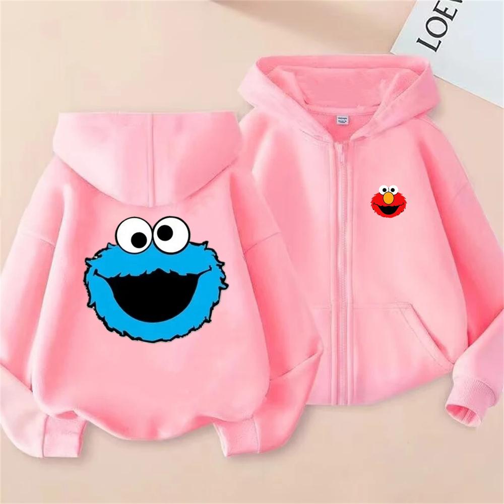 Fashion SESAME STREET Sweatshirts Elmo Zip Up Hoodie Children Clothes Kid Girl Boy Sweatshirt Zipper Hoody Baby Casual Top