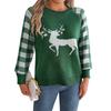 Women's Fashion Casual Loose Christmas Plaid Deer Pattern Contrast Color Sweater Long Sleeve Pullover Top