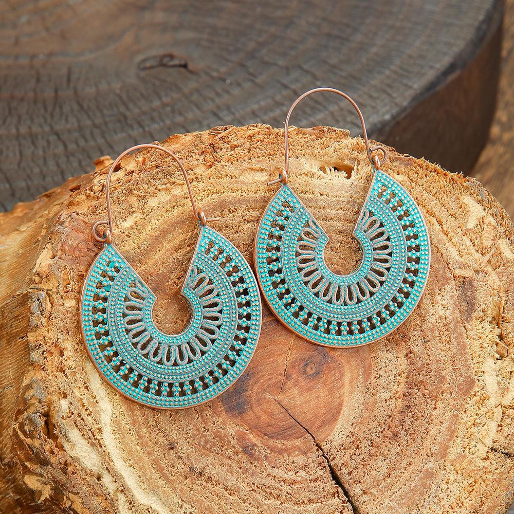 Bohemian Style Retro Earrings with Metal Geometric Hollow Out Ethnic Style Earrings