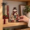 Indoor Holiday Window Ornament Quilted Christmas Tree Wooden Table Sign, 2D Flat Fabric Patchwork Pattern Desktop Vintage Plaid Decor Ornament, Rustic