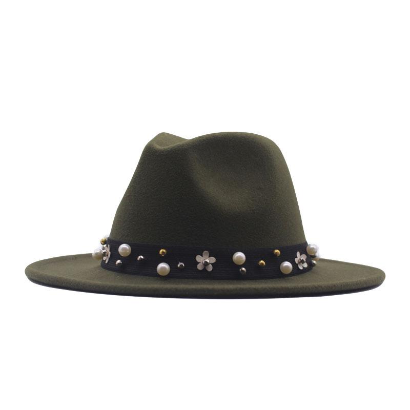 New autumn and winter pearl imitation woolen top hat, fashionable women's jazz hat, parent-child sun hat