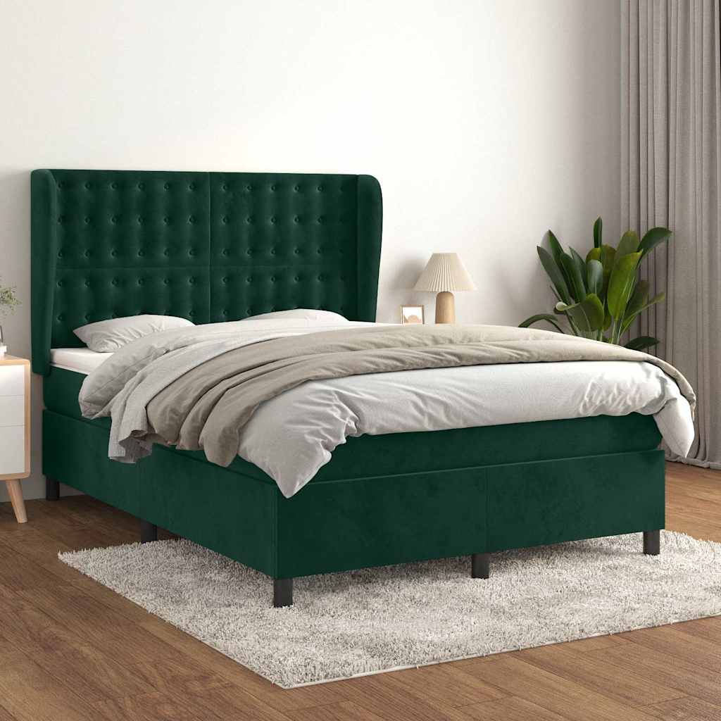 Box Spring Bed with Mattress Dark Green 140x190 cm Velvet