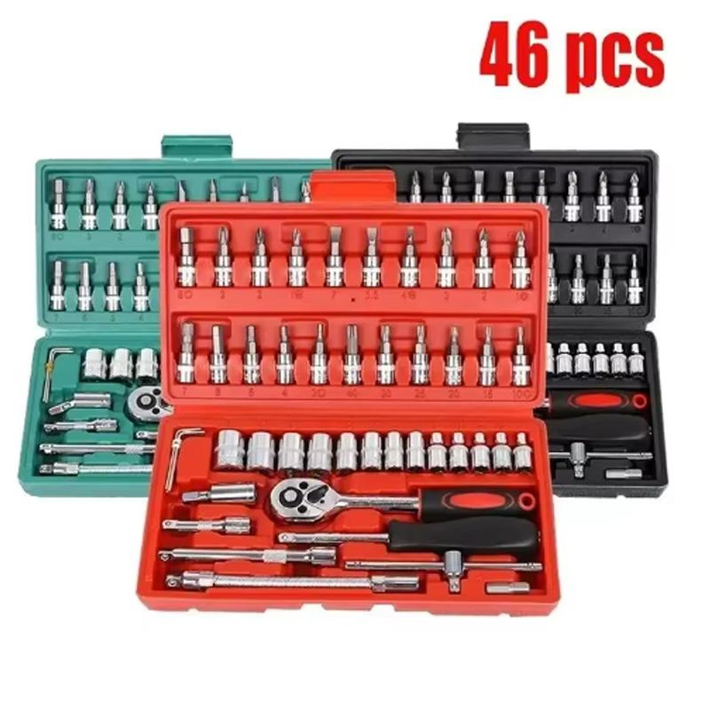 NEW Car Repair Tool Kit 46/53 Piece/Set 1/4-Inch Socket Set Car Repair Tool Ratchet Torque Wrench Combo Auto Repairing Tool Set