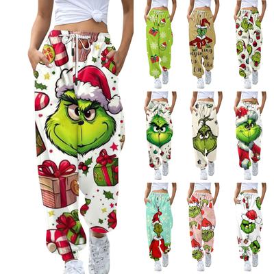 Женские повседневные модные рождественские принтованные повседневные спортивные брюки с эластичной талией и завязками на шнурке