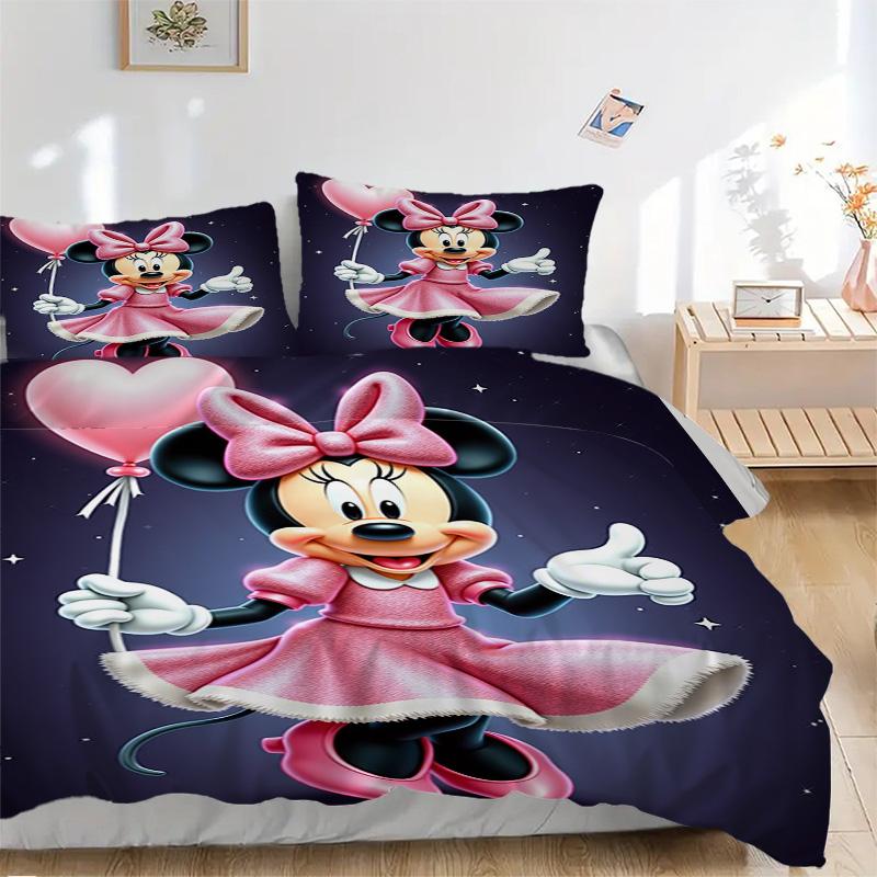Minnie Mouse Balloon Celebration Print 3Pcs Bedding Setduvet Cover With 2 Bedropillowcase Home Birthday Gift