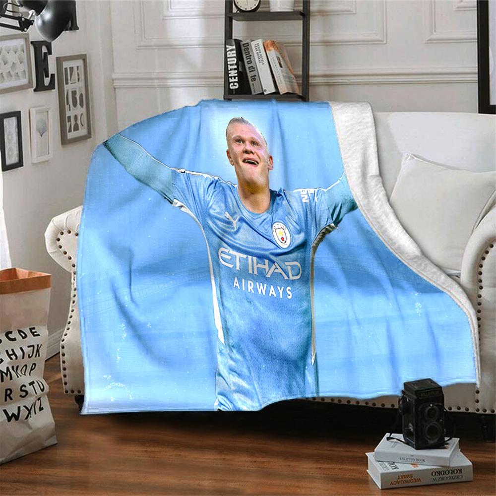 Haaland Player Pose Flannel Blanket, Soft Polyester, Modern Design, All-Season for Camping, Travel, Gifts for holidays or birthdays