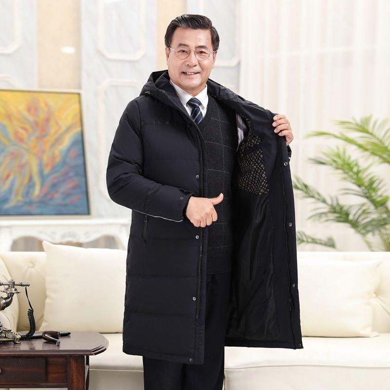 Мужская куртка-пуховик для людей среднего и пожилого возраста, толстое длинное теплое зимнее пальто средней длины