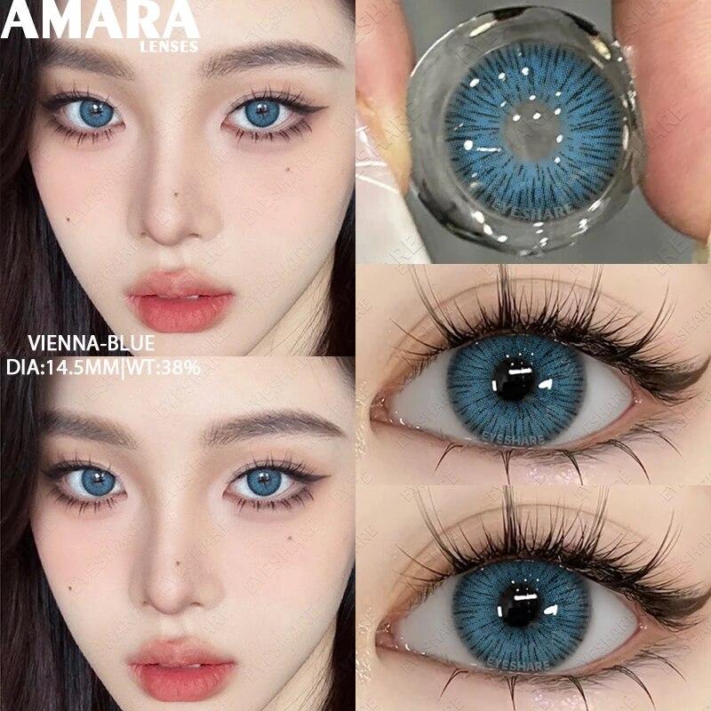 Цветные контактные линзы AMARA для глаз, голубые глаза, зеленые линзы, корейские модные серые линзы для больших глаз, линзы 14,5 мм, ежегодно, 2 шт./пара