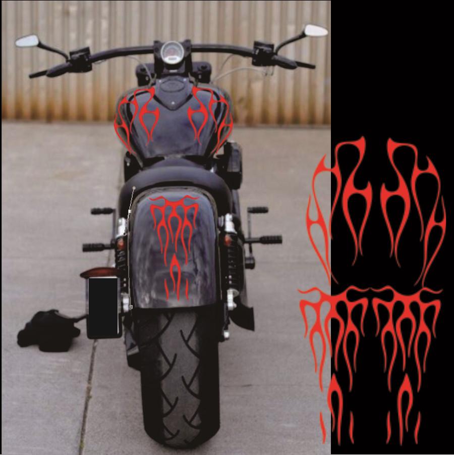 1 Set Motorcycle Red Flame Waterproof Sticker For Gas Tank & Fender Decals Vinyl