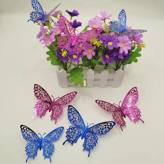 12 Pcs 3D Butterfly Wall Decor 3 Sizes Hollow Butterfly Decoration for Birthday Party Cake Topper Removable Wall Murals Decal for Kids Room