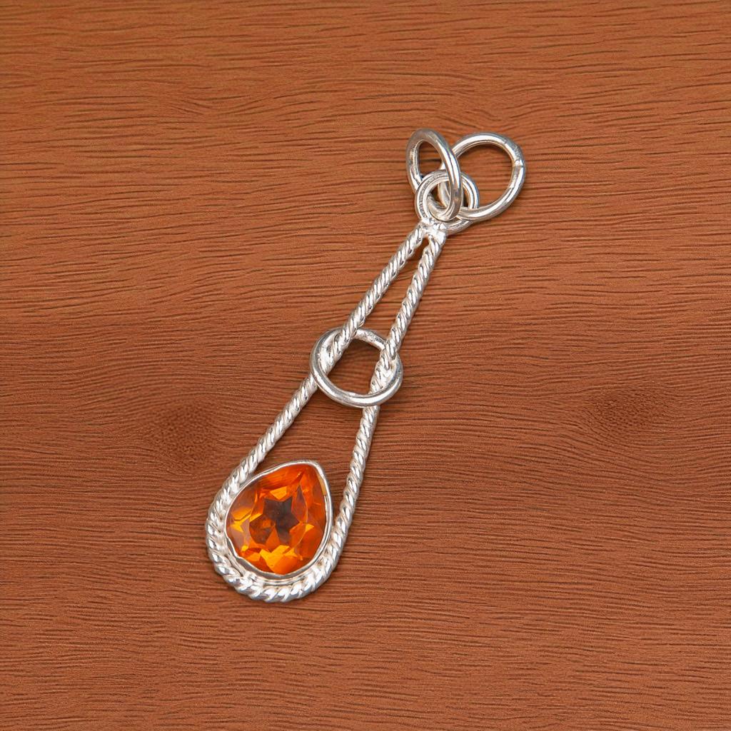 Цитрин Драгоценный камень 925 Стерлинговое серебро Ювелирные изделия Ручной работы Подвеска 1,78" Подарок для мамы PP-21-7