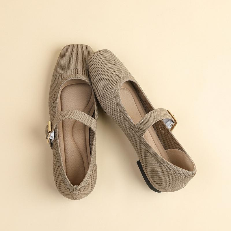 Princess shoes spring and summer word with fly-woven square head soft sole Mary Jane single shoes woven flat shoes shoes large size women's shoes