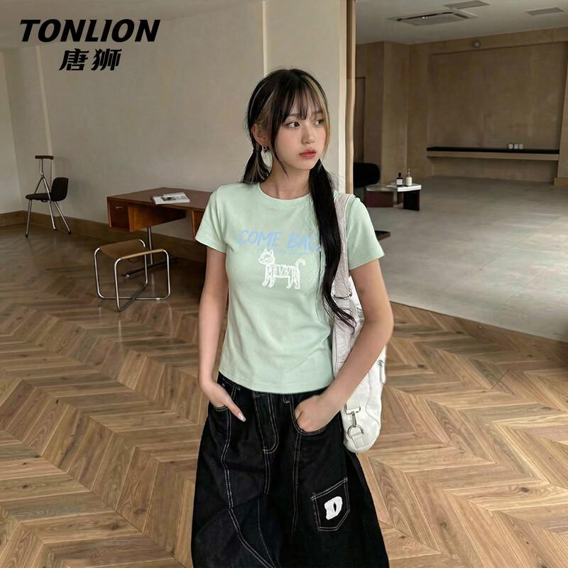 Женская приталенная футболка TonLion с круглым вырезом и короткими рукавами