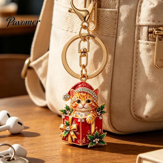 Декоративный кулон-кошелек, Рождественский подарочный брелок-котенок, Брелок-подвеска с блестящим стразами котенком, Аксессуар для рюкзака и сумки на праздник