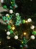 Christmas Tree Pom Pom Garland Green White Felt Ball String with Mini Tree Ornaments for Xmas Tree Fireplace Wall Hanging Decor