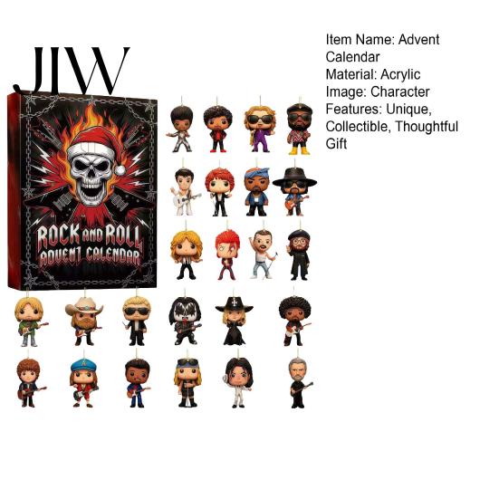 Rock Legend Collectible Figurines And Metal Music Advent Calendar 2026, 24 Day Countdown with Iconic Band Keychains Pins, Unique Holiday Gifts