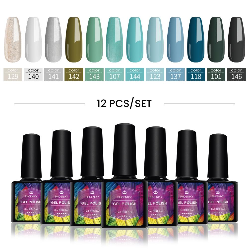 PHOENIXY Набор гель-лаков для ногтей, 12 цветов, набор геля для замачивания с чистым цветом для дизайна ногтей, стартовый набор для начинающих, сделай сам, дома