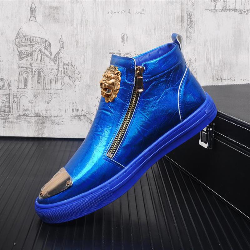 Модные мужские кроссовки из золотой кожи, панк, повседневная обувь, хип-хоп, мужские высокие кеды, ботильоны на молнии, плоская подошва, zapatos hombre A4