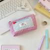 Portable Contrasting Grid Pen Case Dopamine Cute Makeup Bag Casual Cartoon Stationery Box  School